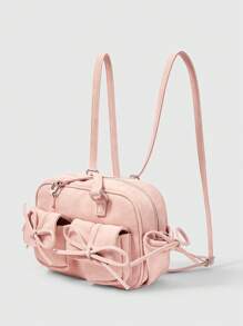 SHEIN MOD Fashion Dual Pocket Bow Decor Shoulder Bag For Women - Pink - View 2