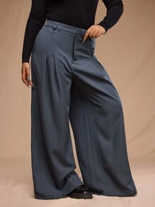 Forever 21 Spring New Office/Commute Plus Size Women Wide Leg Loose Long Trousers - Grey - View 6