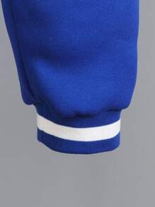 SHEIN 2pcs/Set Young Boys College Style Stand Collar Long Sleeve Jacket And Lengthened Pants Baseball Uniform Set, Oversized Loose Fit, Contrast Color Design, Classic & Fashionable, Soft And Comfortable, Suitable For Daily, School, Sports, Entertainment, Vacation