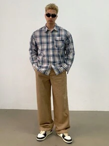 DAZY 男士卡其色直筒宽松休闲牛仔裤，带口袋，适合秋季