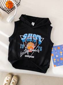 1 Piece Young Boys Leisure College Comfortable Fashion Simple Practical All-Match Sports Hooded Vest With Sports Pattern Suitable For Commuting To School Daily Leisure Vacation Travel Suitable For Sports Kids Outfits Young Boy Clothes School Boys Set Boys Outfits Family Matching Outfits Birthday Party Fit Everyday Fit School Fit Sports Fit Spring And Summer Season