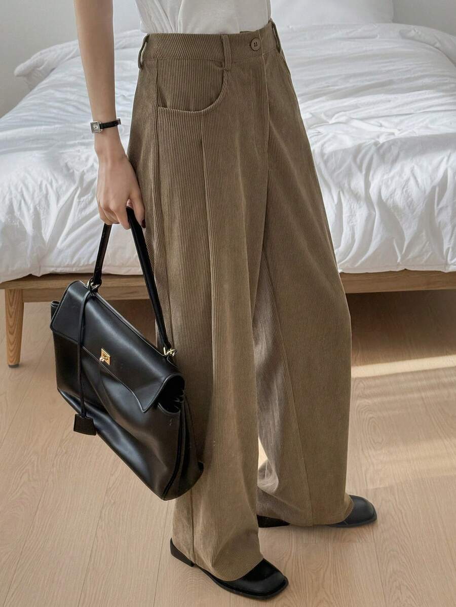 DAZY Women's Straight Leg Relaxed Fit Corduroy Casual Pants,Fall Clothes - Khaki - View 1