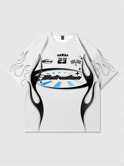 Prep Men's Slogan Printed Short Sleeve T-Shirt, Suitable For Spring & Summer