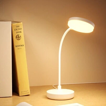 Teckwe Table Lamp,Round-Shaped LED Desk Lamp,Dimmable Office Lamp,3-Color Adjustable For Bedroom Office College Dorm Usb Powered Table Lamp (Not Rechargeable)