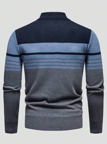 Manfinity Mode Men's Striped Long Sleeve Zipper Half Placket Casual Knitted Sweater, Autumn/Winter