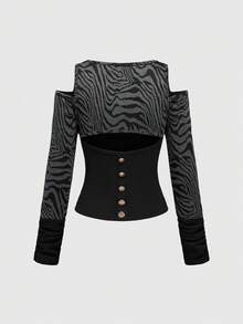 ROMWE Grunge Punk Y2K Shibuya Zebra Stripe Cutout Open Back Fitted Crop Top - Black - View 2