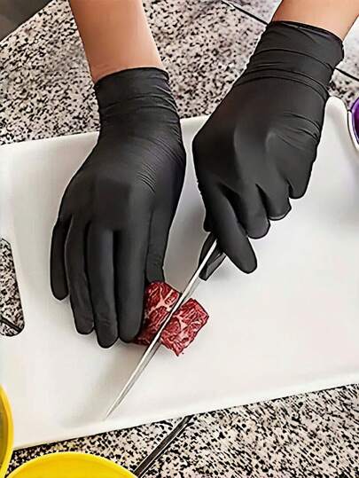 SHEIN 100/50/20PCS Count Black PVC Disposable Plastic Gloves Three Sizes Waterproof Oil Proof Multifunctional Heavy Duty For Kitchen Cleaning Dishwashing Hair Dye Car Repair Home Use Household Essentials Protective Durable Utility Gloves