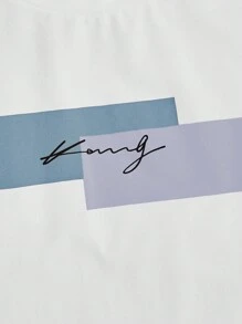 Manfinity VCAY Plus Size Men Contrast Color Letter Print Casual Short Sleeve T-Shirt - White - View 5