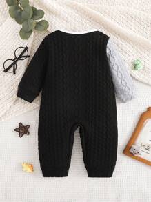 Pelele de manga larga con textura bordada "Little Brother" de bloques de color para bebés niños, lindo y casual para otoño/invierno