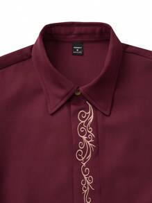 Manfinity Homme Camicia casual a maniche lunghe monopetto con stampa floreale, per l'autunno, da uomo - Colore mogano - Visualizzare 6