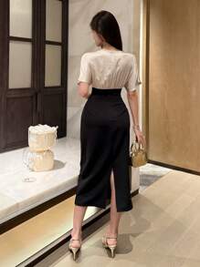 DAZY Váy đi làm thanh lịch dành cho nữ với thiết kế trang trí và thắt eo, váy suông mùa hè thanh lịch, quần áo trở lại trường - Nhiều màu - Xem 6