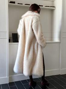 Muchica Women Lapel Neck Open Front Fluffy Coats In Fall/Winter - White - View 2