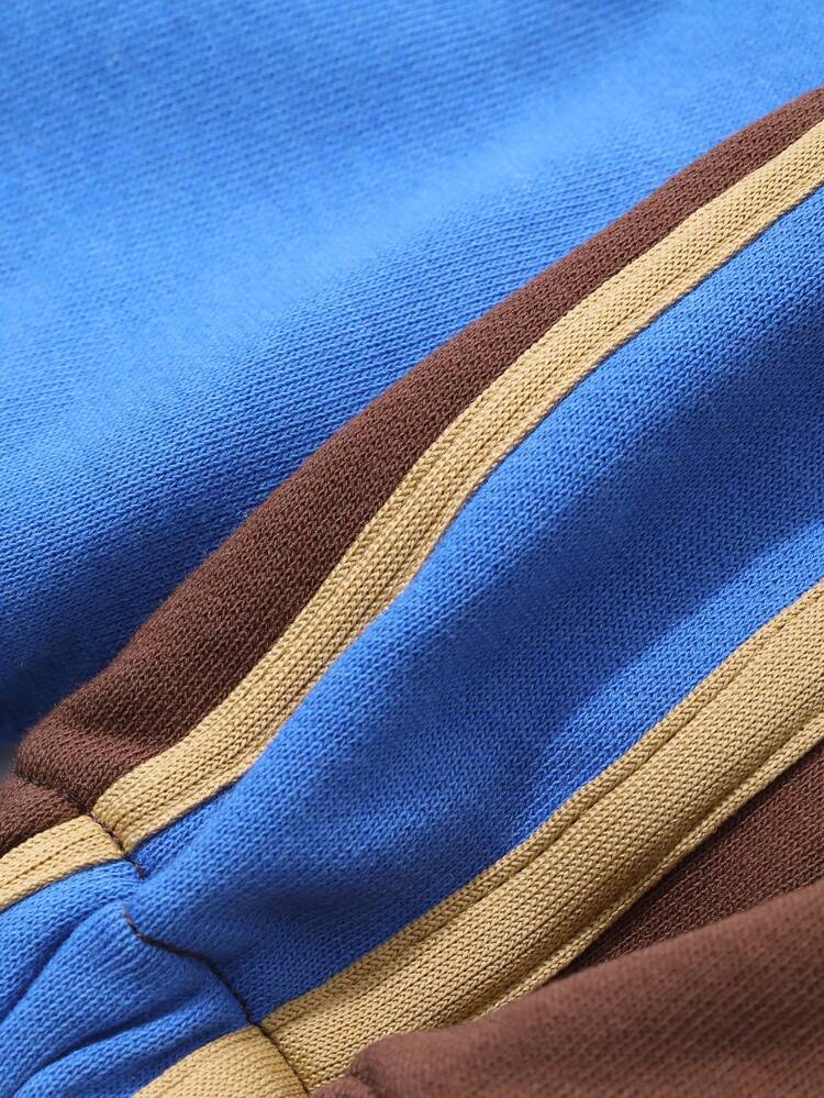 2pcs Girls Knitted Color Block Raglan Sleeve Long Sleeve Sweatshirt + Sweatpants Sets, Spring,Back To School Clothes