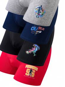 8 件/包青少年男童棉质足球印花舒适平角内裤 - 彩色 - 查看 5