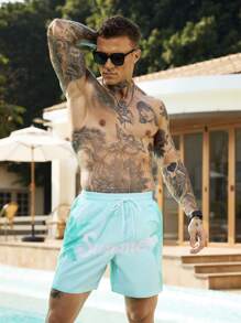 Surfspeed Men's Casual Solid Beach Shorts, Fashionable & Comfortable For Daily Wear Man Swim Trunks - Green - View 4