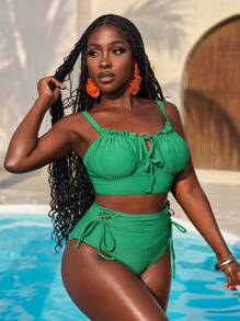 Slaydiva 2pcs/Set Green Sexy Women's Swimwear For Summer Beach Vacation - Green - View 5