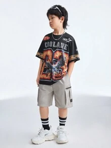 SHEIN Teenager Spring/Summer Zipper Design Drawstring Waist Shorts Cargo Plain Cream Street Wear - Khaki - View 5