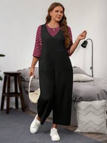 SHEIN LUNE 2pcs Plus Size Set Of Plus Size Striped Dropped Shoulder T-Shirt And Wide Leg Jumpsuit, Comfortable For Stay-At-Home & Outdoor, Material Earthy Clothes 2 Pieces Set Parts Brown Clothes Aesthetic Clothes