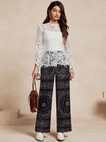 Chiquease Women Minimalist Slimming Straight Leg Printed Casual Long Pants, For Daily Wear Fall Cloth For Women - Black - View 3