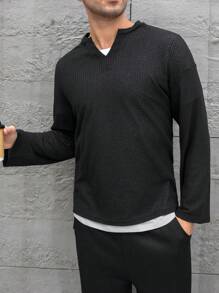 SHEIN Manfinity Dauomo Men's Solid Color Simple Fashion Casual Black Long Sleeve T-Shirt, Everyday Wear