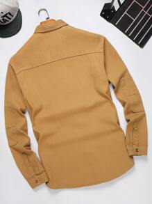 Manfinity EMRG Men's Solid Color Front Button Long Sleeve Pocket Casual Loose Denim Shirt
