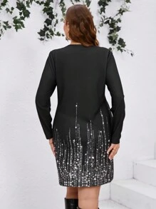 SHEIN Clasi Váy dài tay in họa tiết kim tuyến cỡ lớn thường ngày cho mùa thu - màu đen - Xem 2