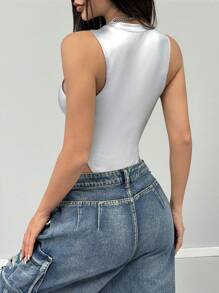 Coolane 女士秋冬 Y2K 皮革紧身衣、派对/跨年/街头服饰 - 銀色 - 查看 2