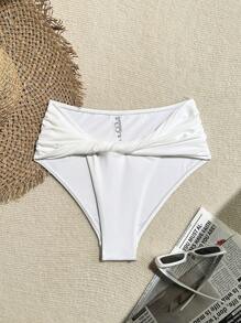 Swim Vcay Women's Solid Color High Waist Front Twist Special Crafted Sexy Bikini Bottom - White - View 1
