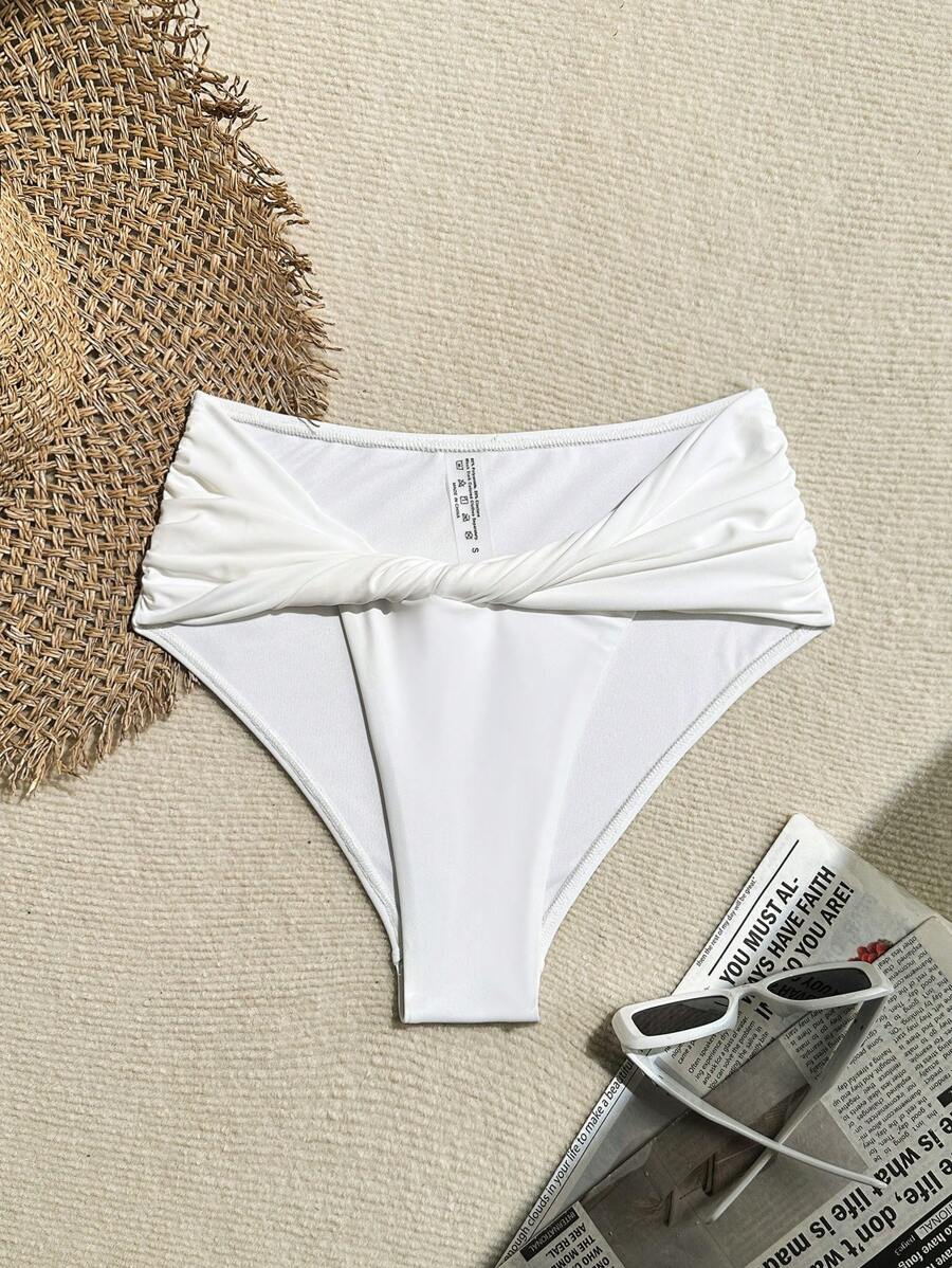 Swim Vcay Women's Solid Color High Waist Front Twist Special Crafted Sexy Bikini Bottom - White - View 1