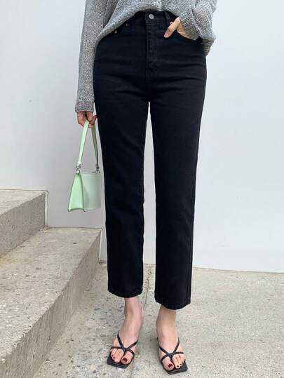 DAZY Women's Solid Color Elastic Slim Straight Nine-Minute Jeans, All Seasons