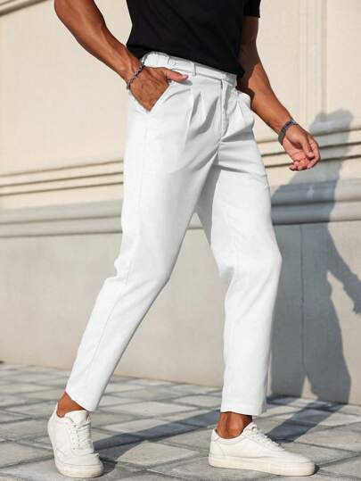 Manfinity Homme Herrbyxor med avsmalnande ben, enfärgade och mångsidiga, höst