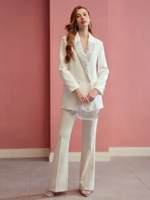 MOTF PREMIUM RHINESTONE DETAIL STRUCTURED BLAZER - White - View 1