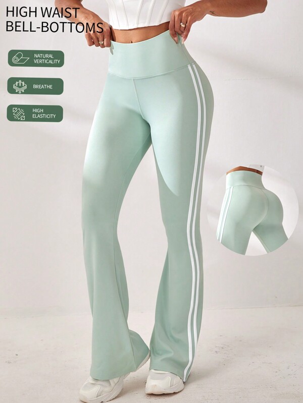 SHEIN Sport Studio Pantaloni de sport cu picior largi de damă, de culoare solidă, cu talie înaltă