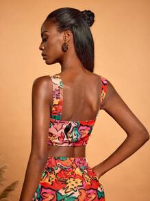 Sylvia Mollie Parte superior de corpiño estampada con flores de colores en estilo bohemio, boho, para mujer, diseño de primavera-verano, apto para vacaciones, salir, festivales, Ibiza