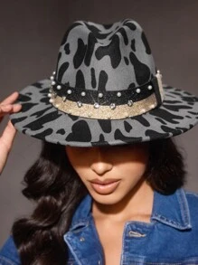 SHEIN SXY Fashionable Vacation Style Leopard Print Woolen Hat - Multicolor - View 4