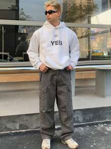 DAZY 男士休闲灰色直筒工装牛仔裤，秋季 - 卡其色 - 查看 9