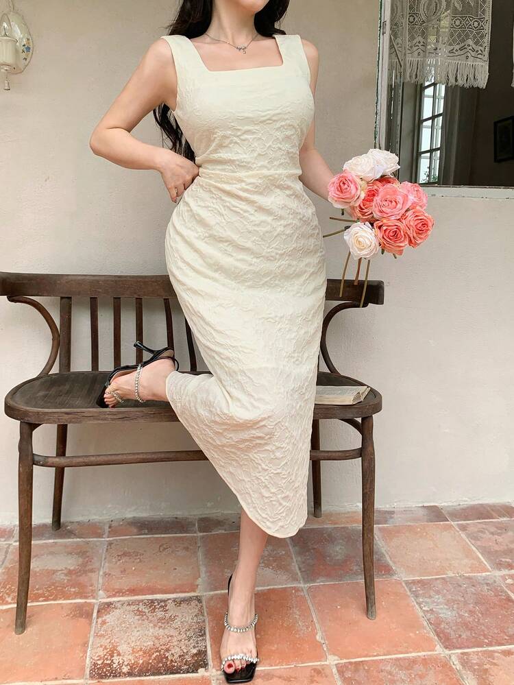 Women's Solid Color Wide Strap Sleeveless Casual Slim Fit Elegant Dress,Dress For Wedding