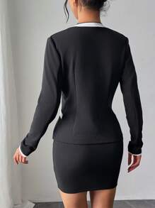 Chiquease Conjunto de vestido tubo sin mangas con patchwork y chaqueta de manga larga, estilo casual para mujer - Negro - Ver 2