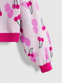 ROMWE Kawaii Cárdigan colorblock ligero con estampado de cerezas lindo y cuello en V casual para mujeres, estilo vintage de San Valentín
