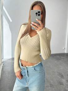 Aloruh New Sexy Deep V-Neck Warm Knit Sweater,Versatile & Comfortable Long Sleeve Pullover