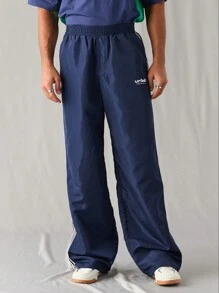 Manfinity RebelGame Men's Regular Size Navy Blue Loose Straight Wide Leg Drawstring Casual Sport Pants - Royal Blue - View 3