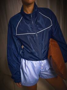 Athîral Women's Zip Front Loose Fit Long Sleeve Sports Jacket - Royal Blue - View 1