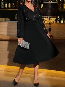 EMERY ROSE Váy dạ hội sequin chắp vá thanh lịch cỡ lớn, mùa xuân, ngày lễ tình nhân, trang phục sang trọng dành cho phụ nữ - màu đen - Xem 2