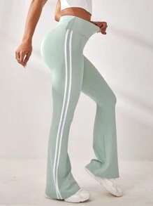 SHEIN Sport Studio Damen einfarbige Patchwork Hohe Taille Einfache Lässig Weite Bein Sporthose