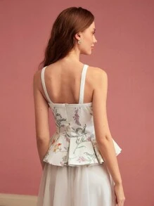 MOTF PREMIUM TOP Z PEPLUM I NADRUKIEM W KWIATOWE KOLORY BEZ RĘKAWÓW