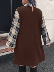 SHEIN LUNE Vestido casual suelto de talla grande con mangas de linterna, parche de estampado de leopardo y costillas para mujer, vestido de fiesta de vacaciones de otoño, vestido de talla grande