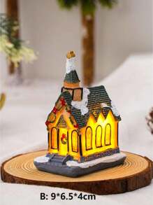 Adorno de resina con forma de pequeña casa y árbol con luces LED de colores, accesorio de decoración para fiestas - Multicolor - Ver 4