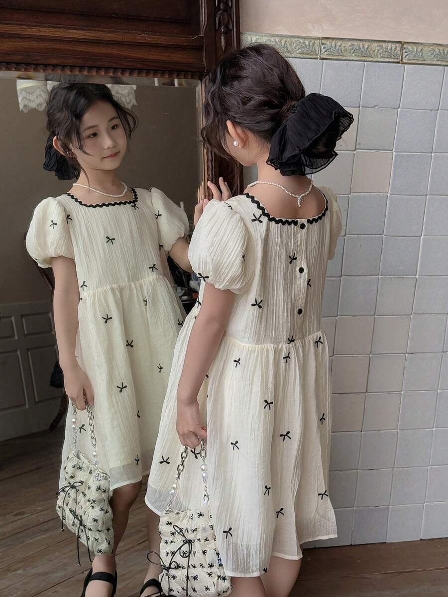 DAZY 少女休闲连衣裙，秋夏季节，返校度假装 - 白色 - 查看 1