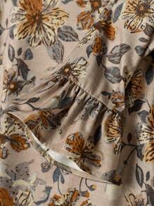 Rusticease 女士花卉印花圆领喇叭袖宽松衬衫，度假装 - 彩色 - 查看 5