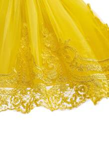Glamorique Kids Baby Girl Tulle Princess Dress, Sleeveless Red Yellow Blue Layered Tulle Hemline, 3D Embroidered Lace Edge, Birthday Party Wedding Holiday Performance Costume, Backless Deep V Bowknot Design - Yellow - View 5